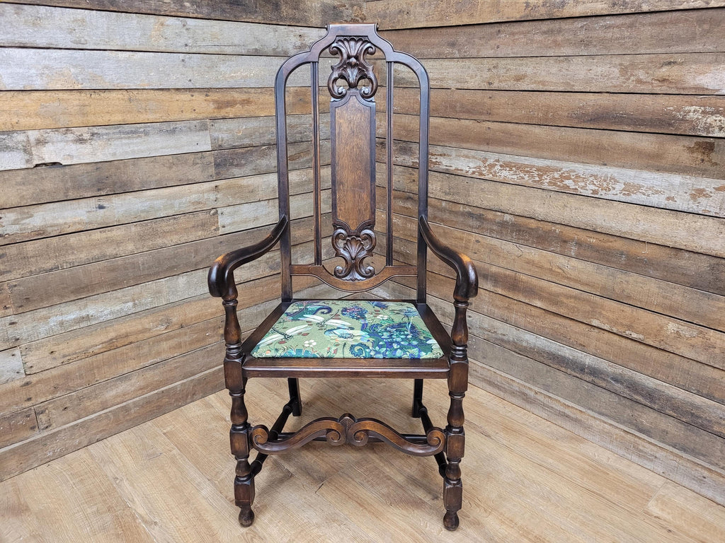 Michigan Chair Co Antique Arts And Crafts Panel Back Throne Chair Dragonfly Seat
