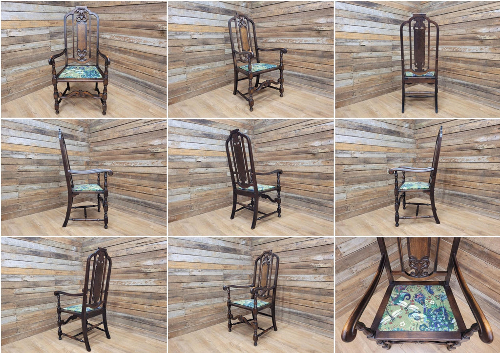 Michigan Chair Co Antique Arts And Crafts Panel Back Throne Chair Dragonfly Seat