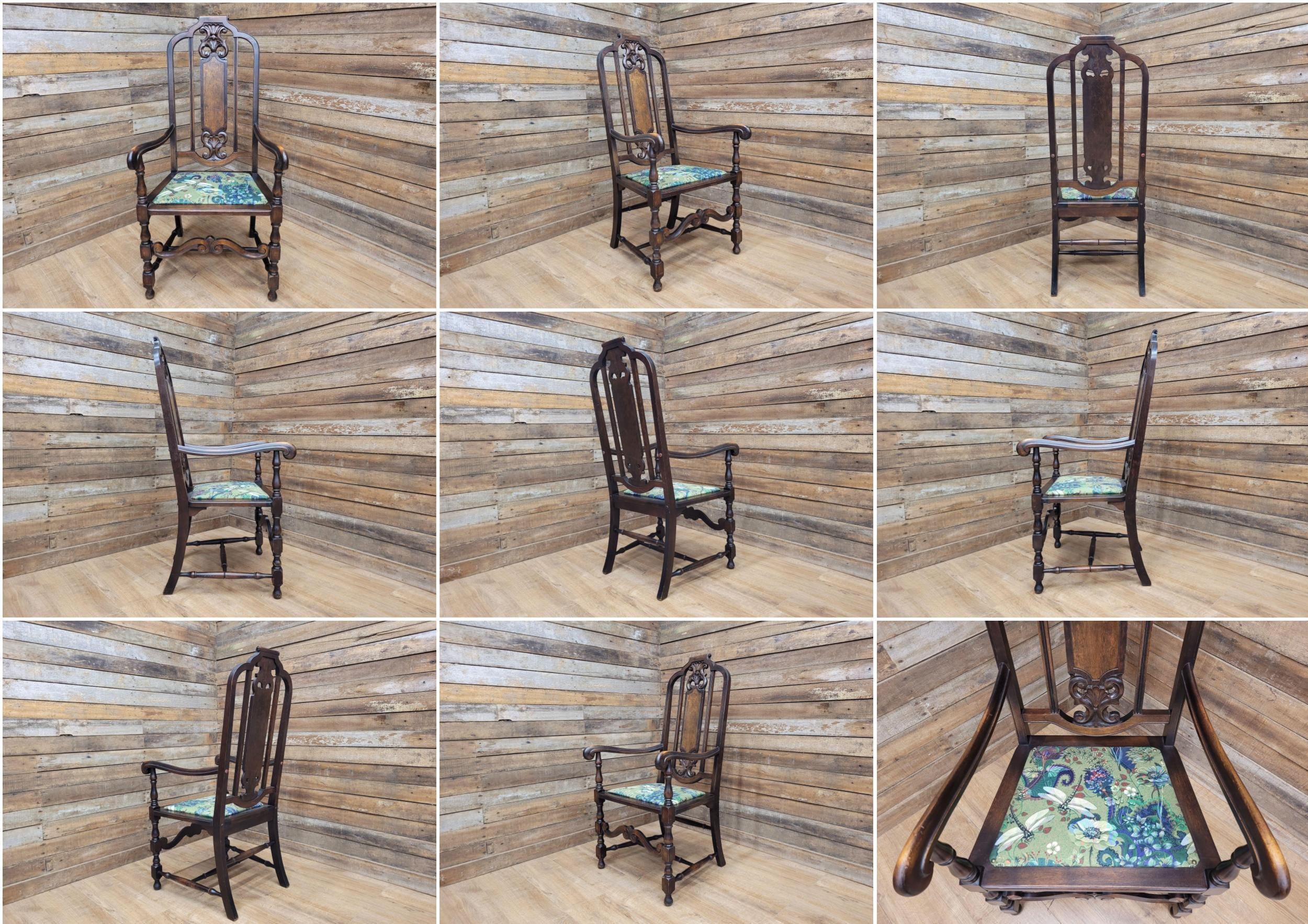 Michigan Chair Co Antique Arts And Crafts Panel Back Throne Chair Dragonfly Seat