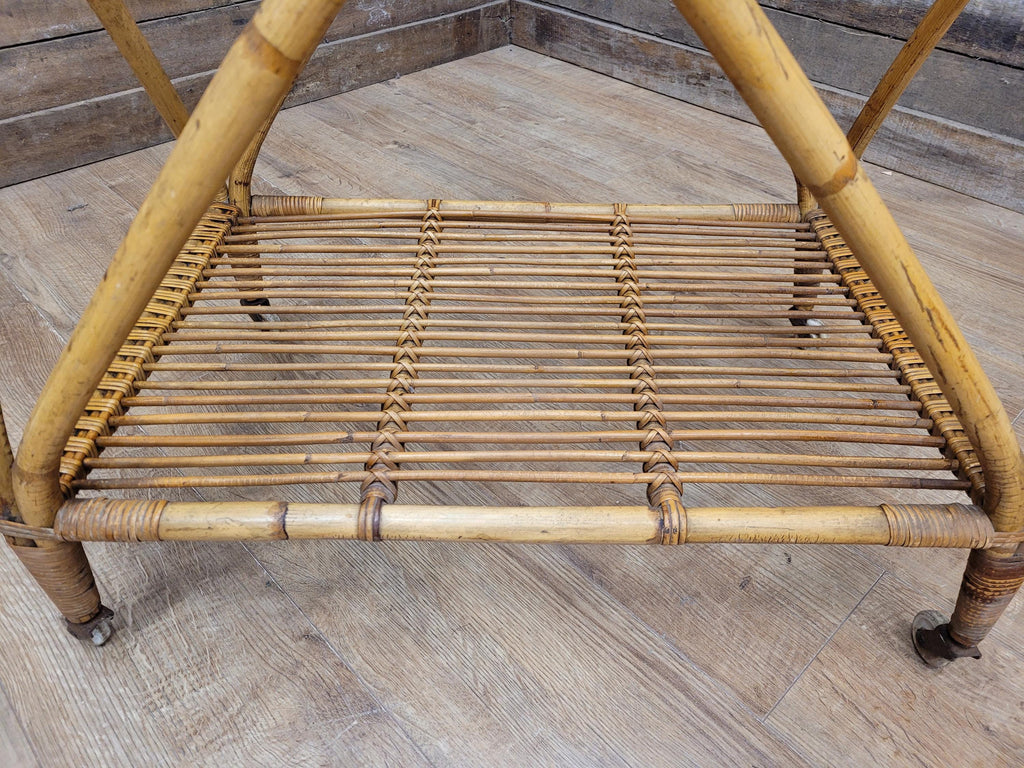 Vintage Rattan Glass Top Bar Cart Bamboo Cocktail Drinks Trolley