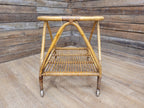 Vintage Rattan Glass Top Bar Cart Bamboo Cocktail Drinks Trolley