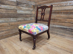 Antique Edwardian Carved Back Saloon Chair Padded Seat Ceramic Casters