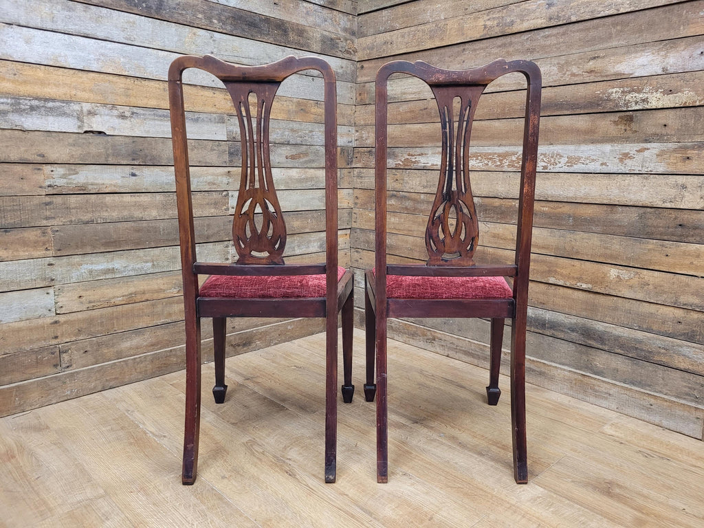 Two Vintage Art Deco Style Splat Back Dining Bedroom Hall Chairs Padded Seats