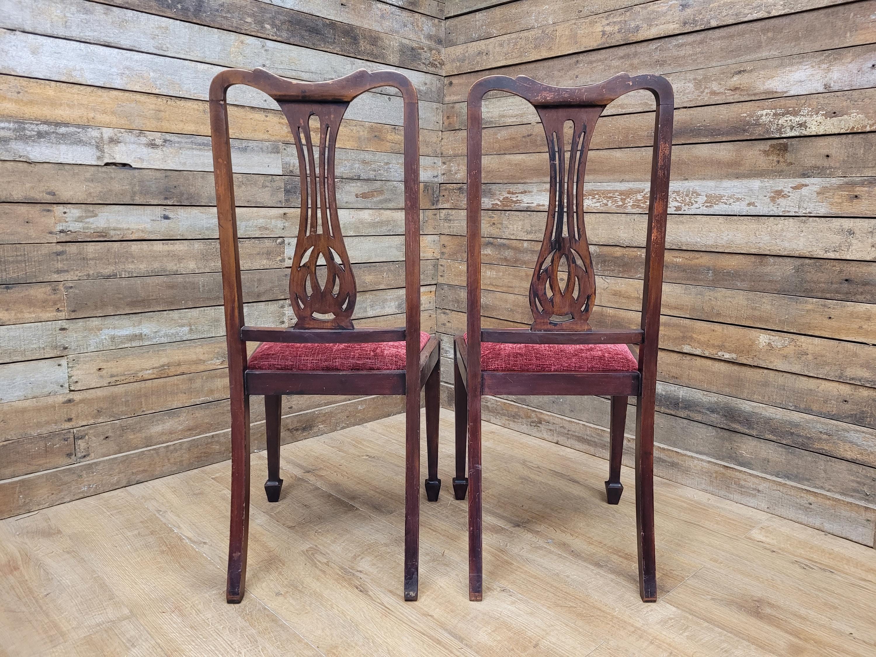 Two Vintage Art Deco Style Splat Back Dining Bedroom Hall Chairs Padded Seats