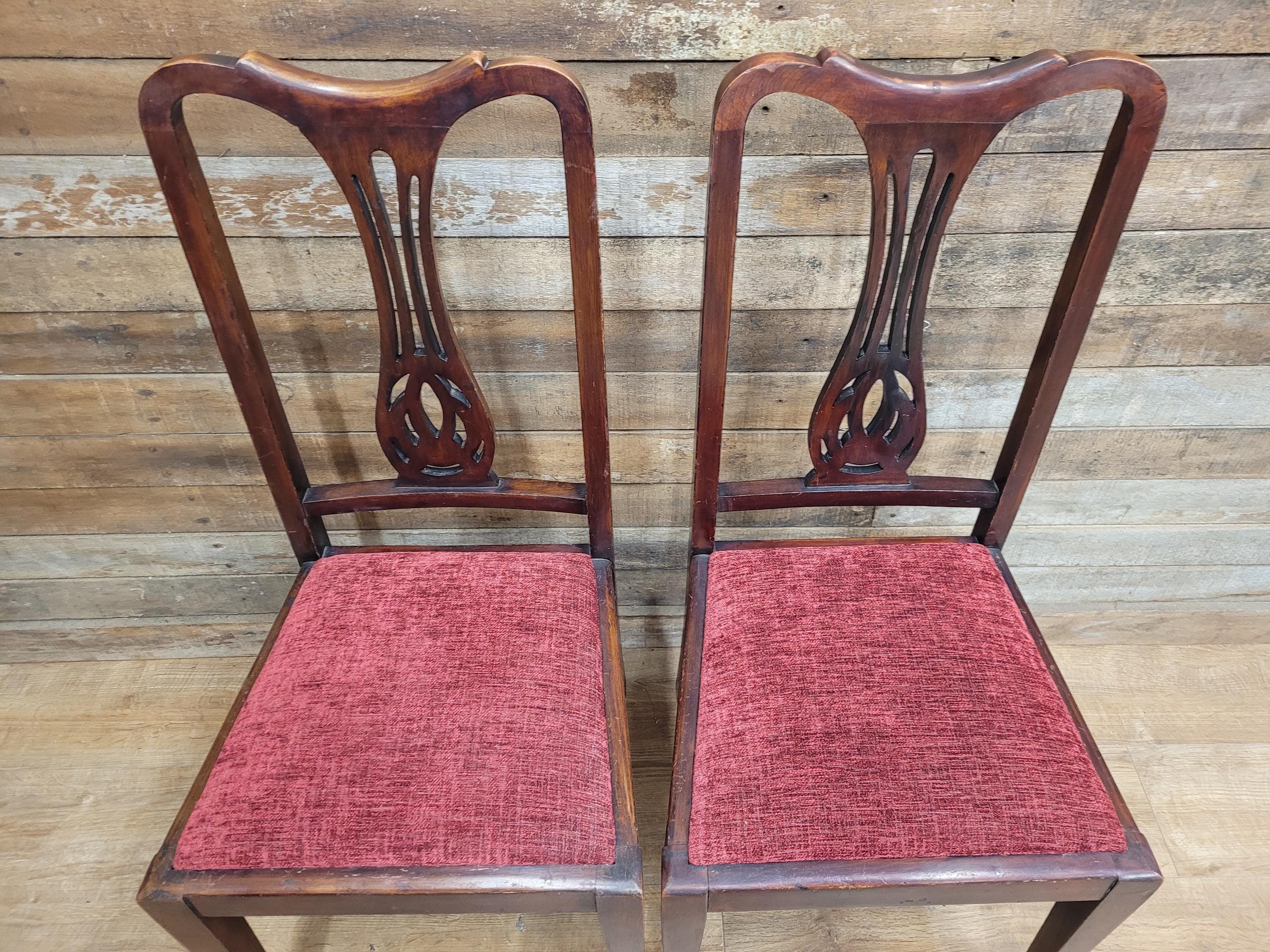 Two Vintage Art Deco Style Splat Back Dining Bedroom Hall Chairs Padded Seats