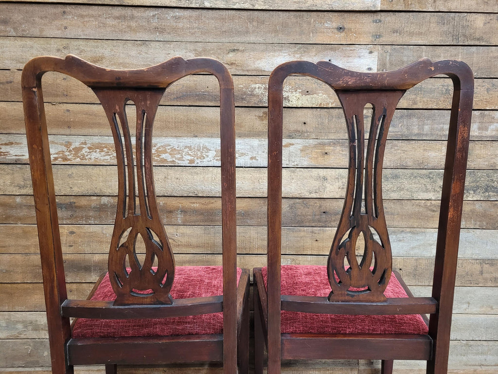 Two Vintage Art Deco Style Splat Back Dining Bedroom Hall Chairs Padded Seats
