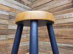 Vintage Solid Pine Round Stool Hand Painted Waxed Bar Stool Midnight Blue