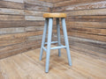 Vintage Round Solid Pine Stool Hand Painted Grey Waxed Bar Stool