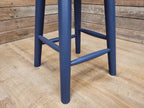 Vintage Solid Pine Round Stool Hand Painted Waxed Bar Stool Midnight Blue