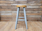 Vintage Round Solid Pine Stool Hand Painted Grey Waxed Bar Stool