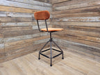 Vintage Industrial Metal Stool with Rust Velvet Seat Mid Century Style
