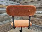 Vintage Industrial Metal Stool with Rust Velvet Seat Mid Century Style