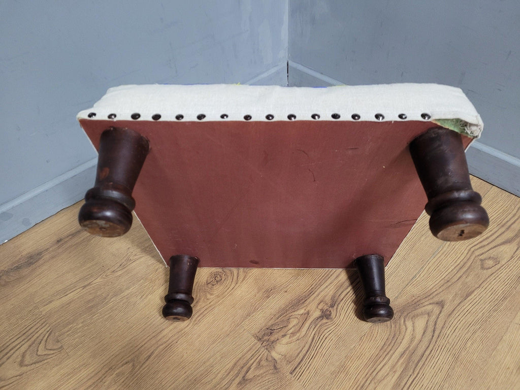 Vintage Country House BoHo Footstool Colourful Hippie Fabric Turned Legs