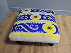 Vintage Country House BoHo Footstool Colourful Hippie Fabric Turned Legs