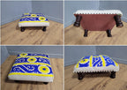 Vintage Country House BoHo Footstool Colourful Hippie Fabric Turned Legs