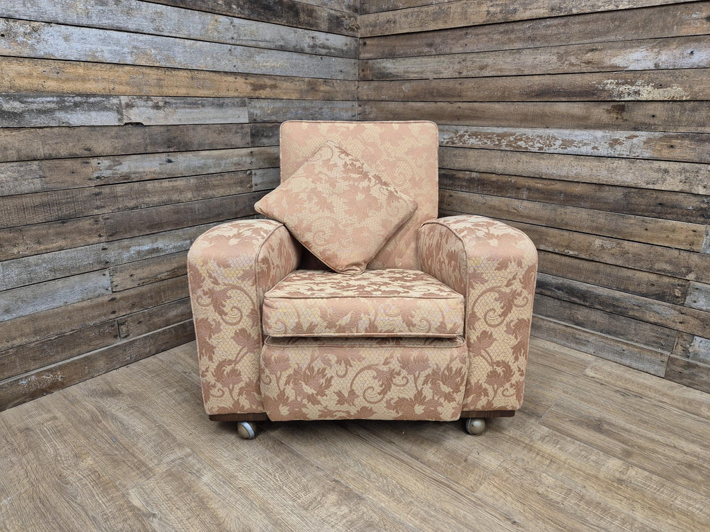 Vintage Art Deco Armchair Club Chair On Casters