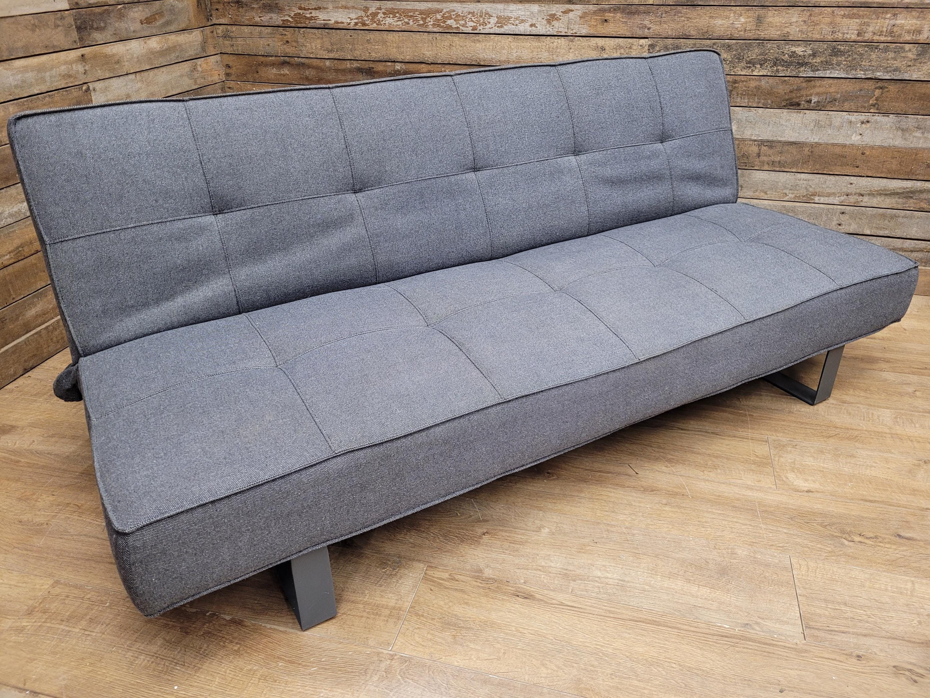 Retro Style Three Seater Sofa Bed Grey Fabric Double Day Bed