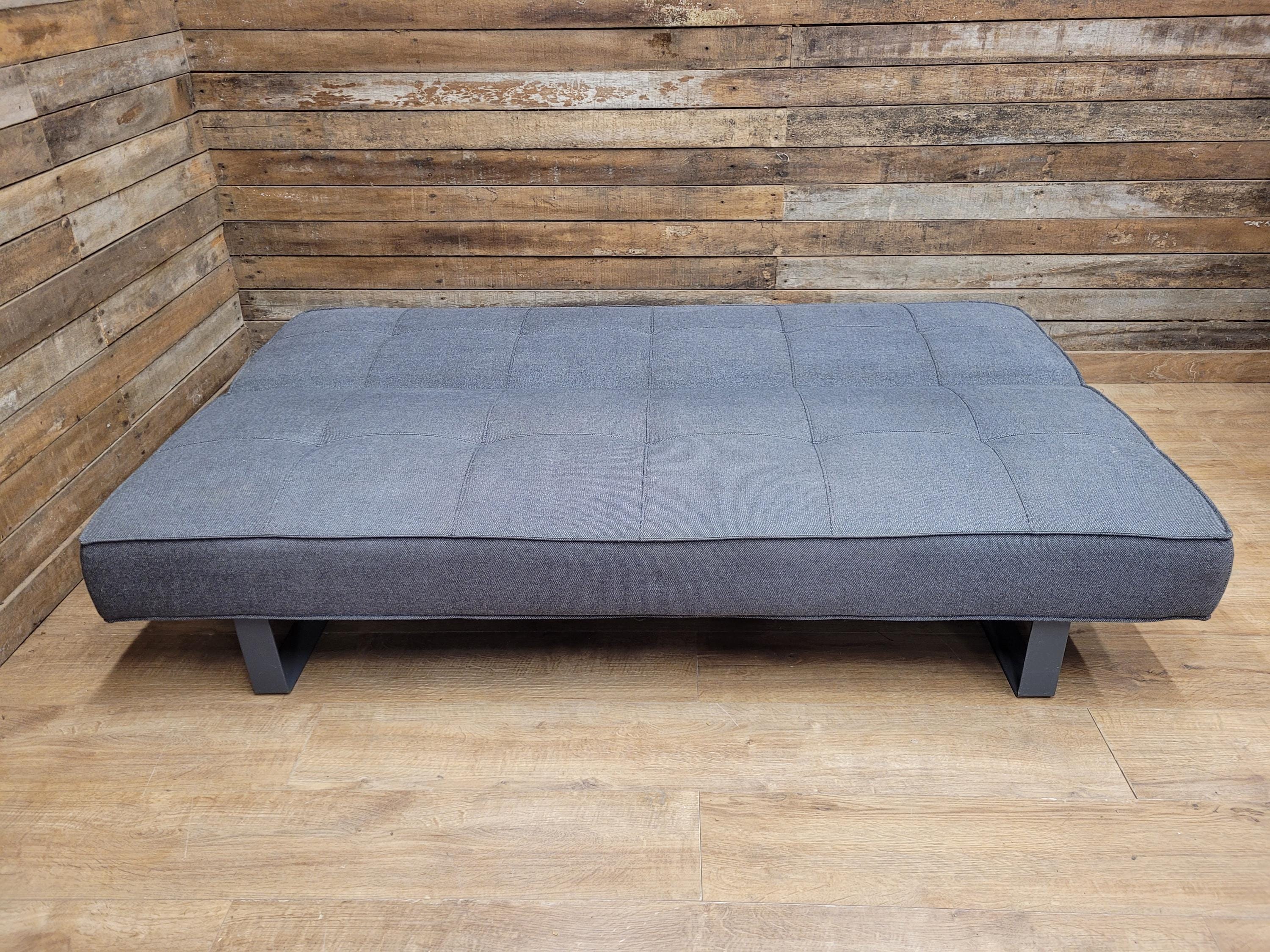 Retro Style Three Seater Sofa Bed Grey Fabric Double Day Bed