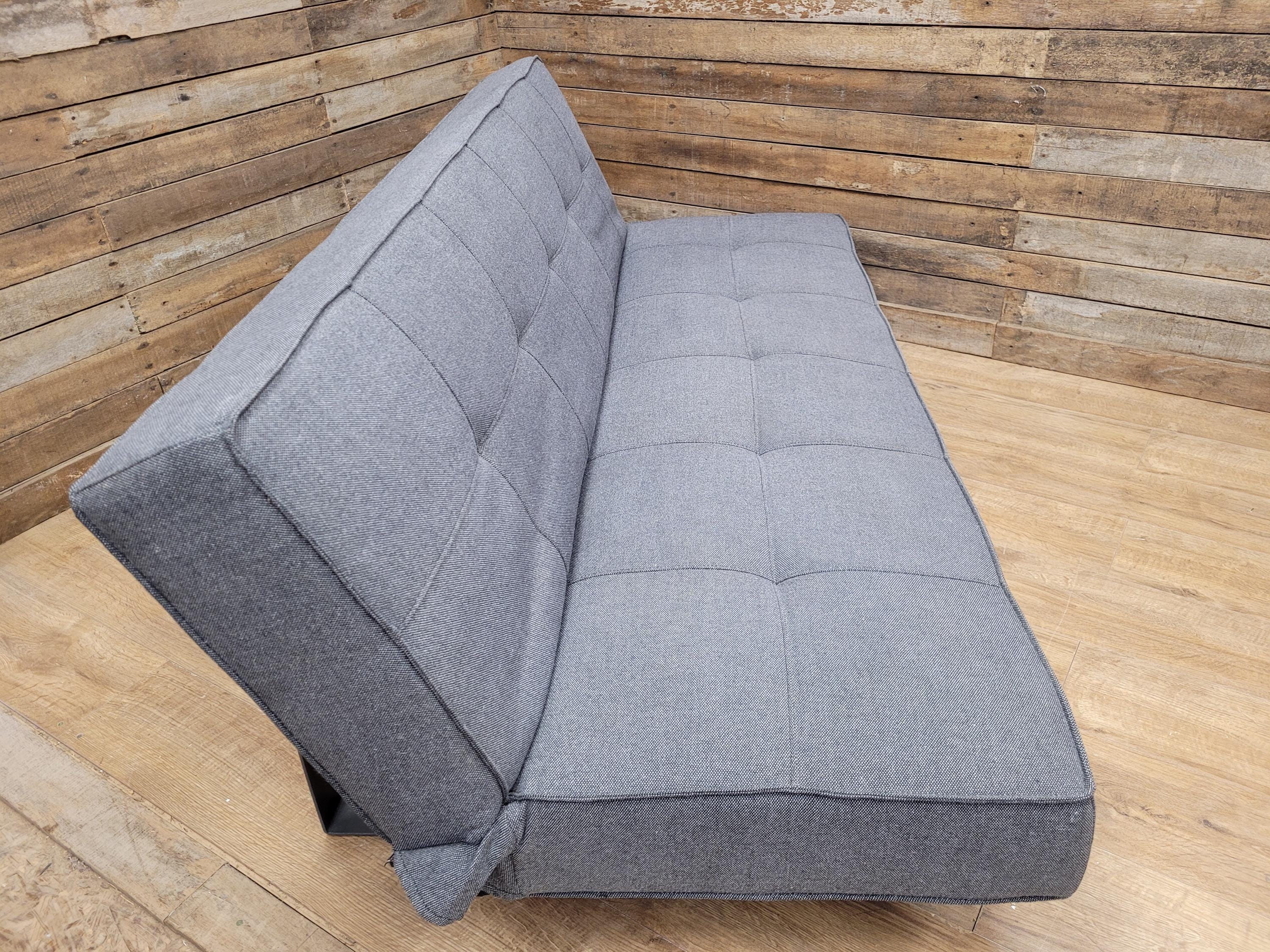 Retro Style Three Seater Sofa Bed Grey Fabric Double Day Bed