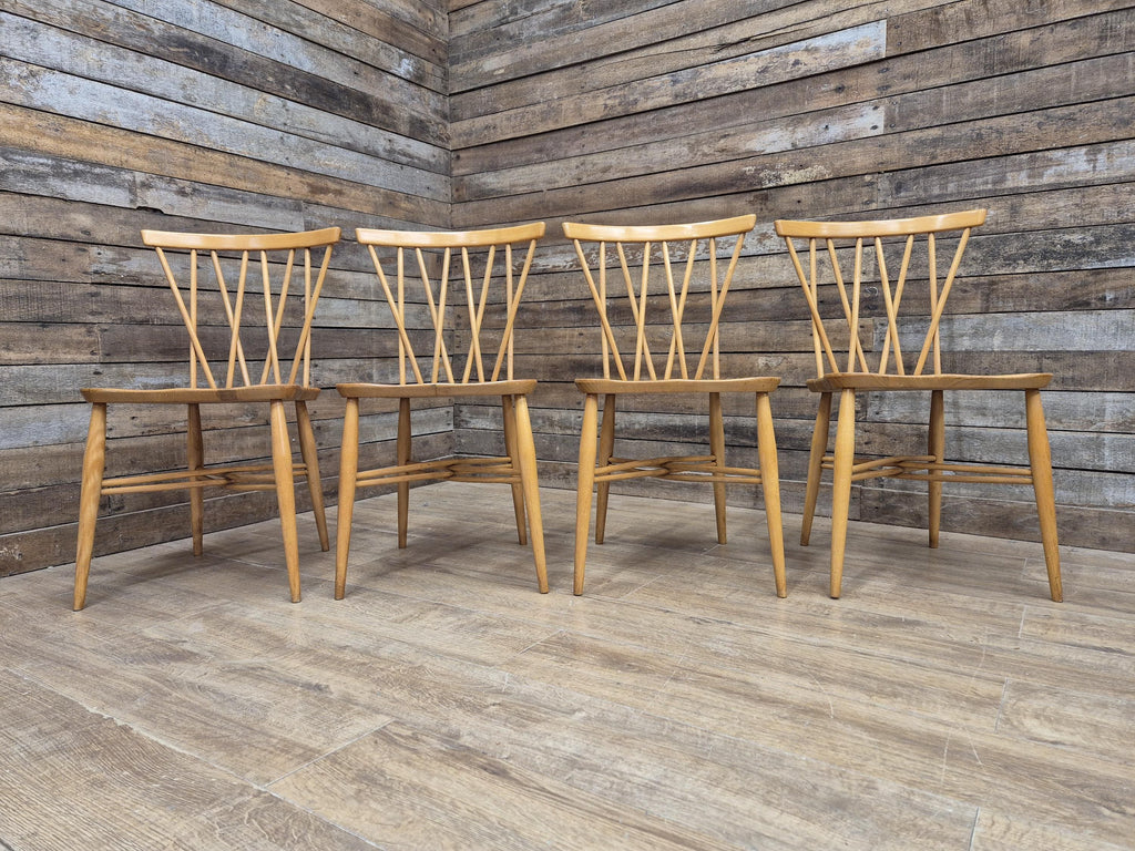 4 Mid Century Ercol 376 Blonde Candlestick Windsor Dining Chairs Vintage Retro