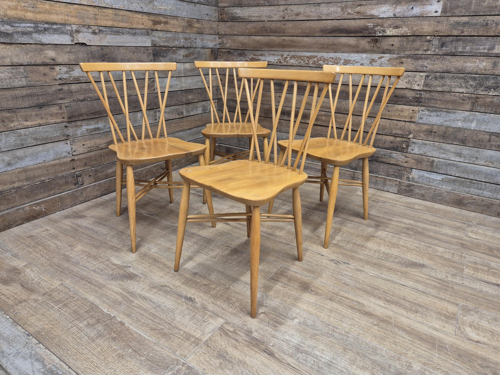 4 Mid Century Ercol 376 Blonde Candlestick Windsor Dining Chairs Vintage Retro