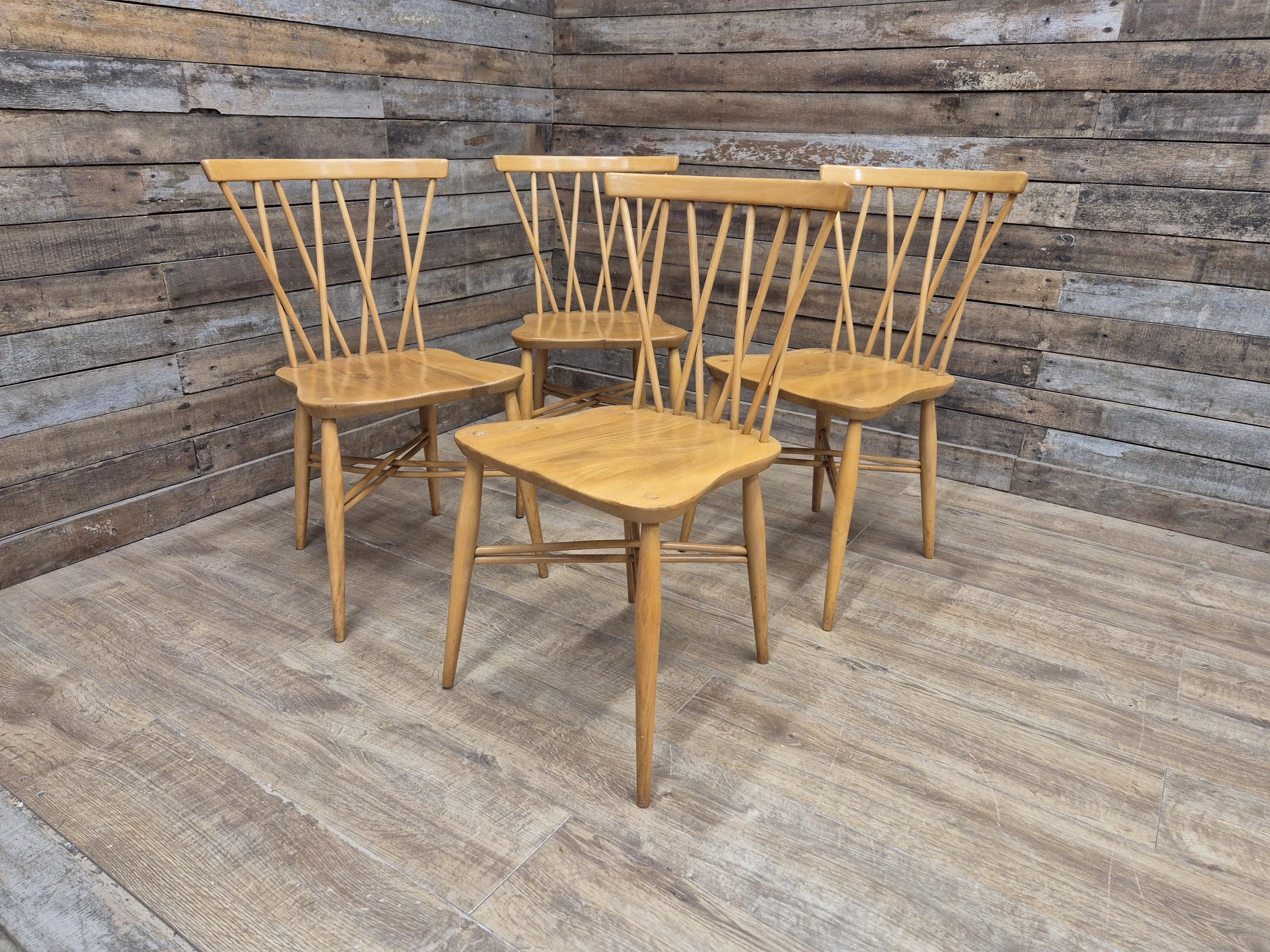 4 Mid Century Ercol 376 Blonde Candlestick Windsor Dining Chairs Vintage Retro