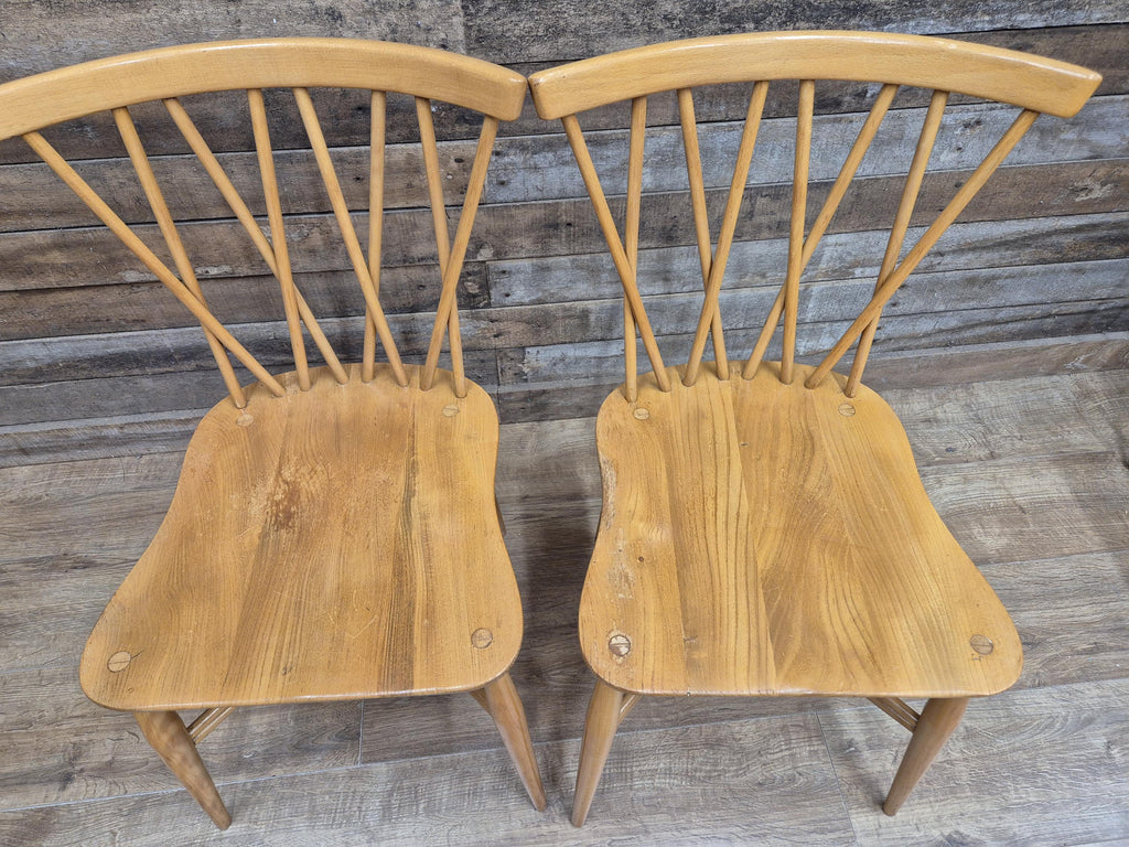 4 Mid Century Ercol 376 Blonde Candlestick Windsor Dining Chairs Vintage Retro