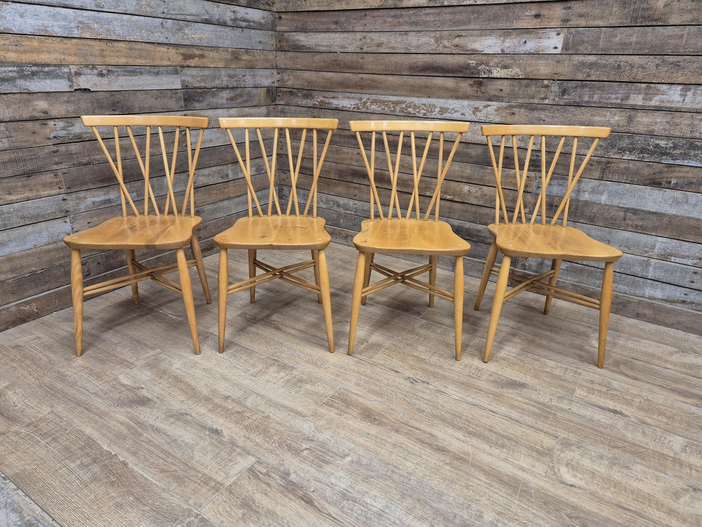 4 Mid Century Ercol 376 Blonde Candlestick Windsor Dining Chairs Vintage Retro