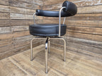 Mid Century Le Corbusier LC7 Repro Swivel Chair in Black Leather & Chrome
