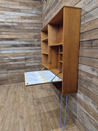 Remodelled William Lawrence Teak Bureau Bookcase with Hairpin Legs Retro Lining