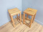 Pair of Vintage Old Blonde Wooden School Stool Lab Stool