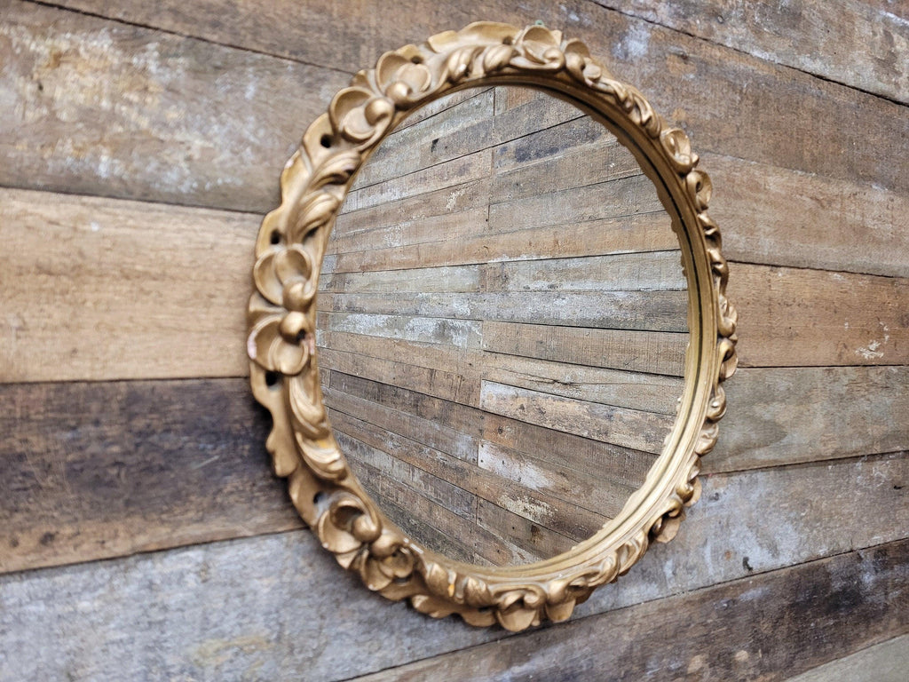 Vintage Circular Gold Wall Mirror Ornate Moulded Plaster Gilt Style
