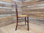 Antique Mahogany Carved Spindle Back Bergere Rattan Seat Hall Bedroom Chair