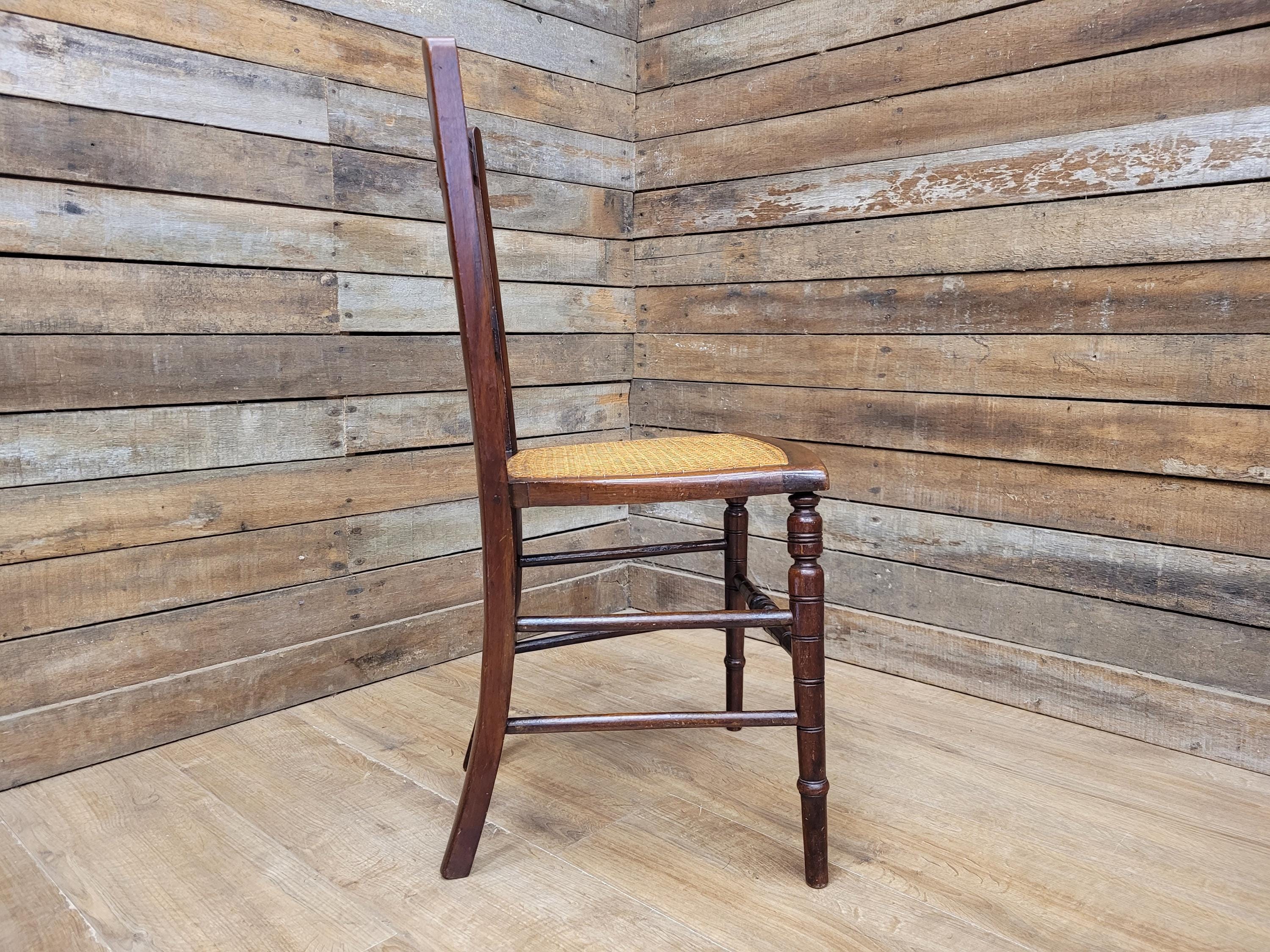 Antique Mahogany Carved Spindle Back Bergere Rattan Seat Hall Bedroom Chair