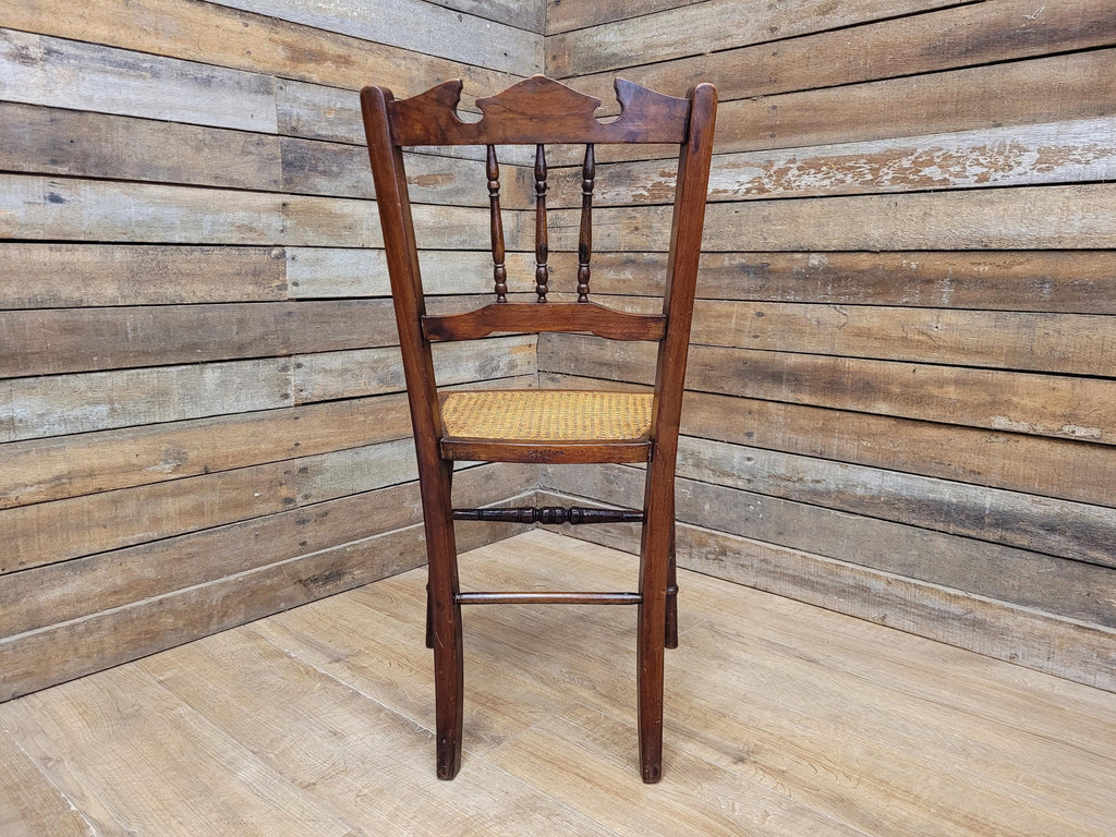 Antique Mahogany Carved Spindle Back Bergere Rattan Seat Hall Bedroom Chair