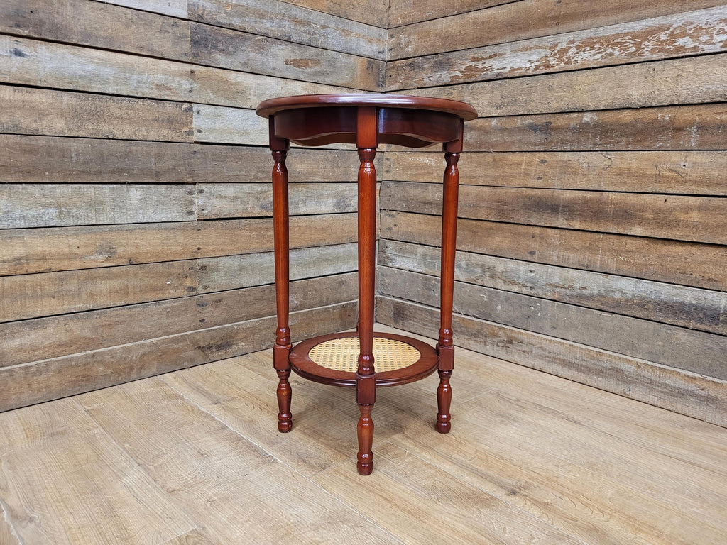 Mahogany Effect Two Tier Plant Stand Side Table Bergere Rattan Shelf
