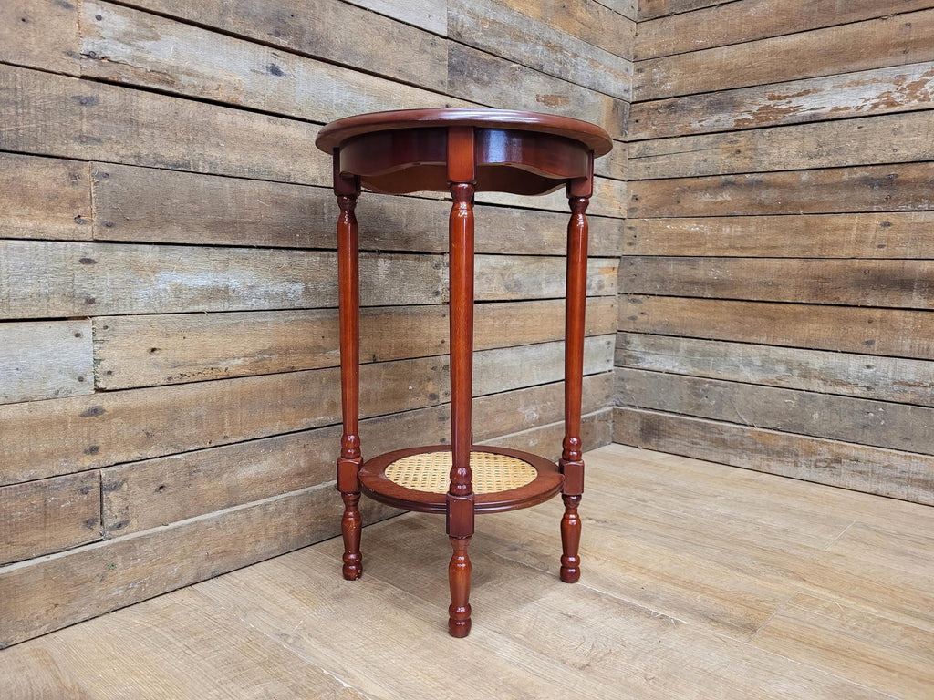 Mahogany Effect Two Tier Plant Stand Side Table Bergere Rattan Shelf