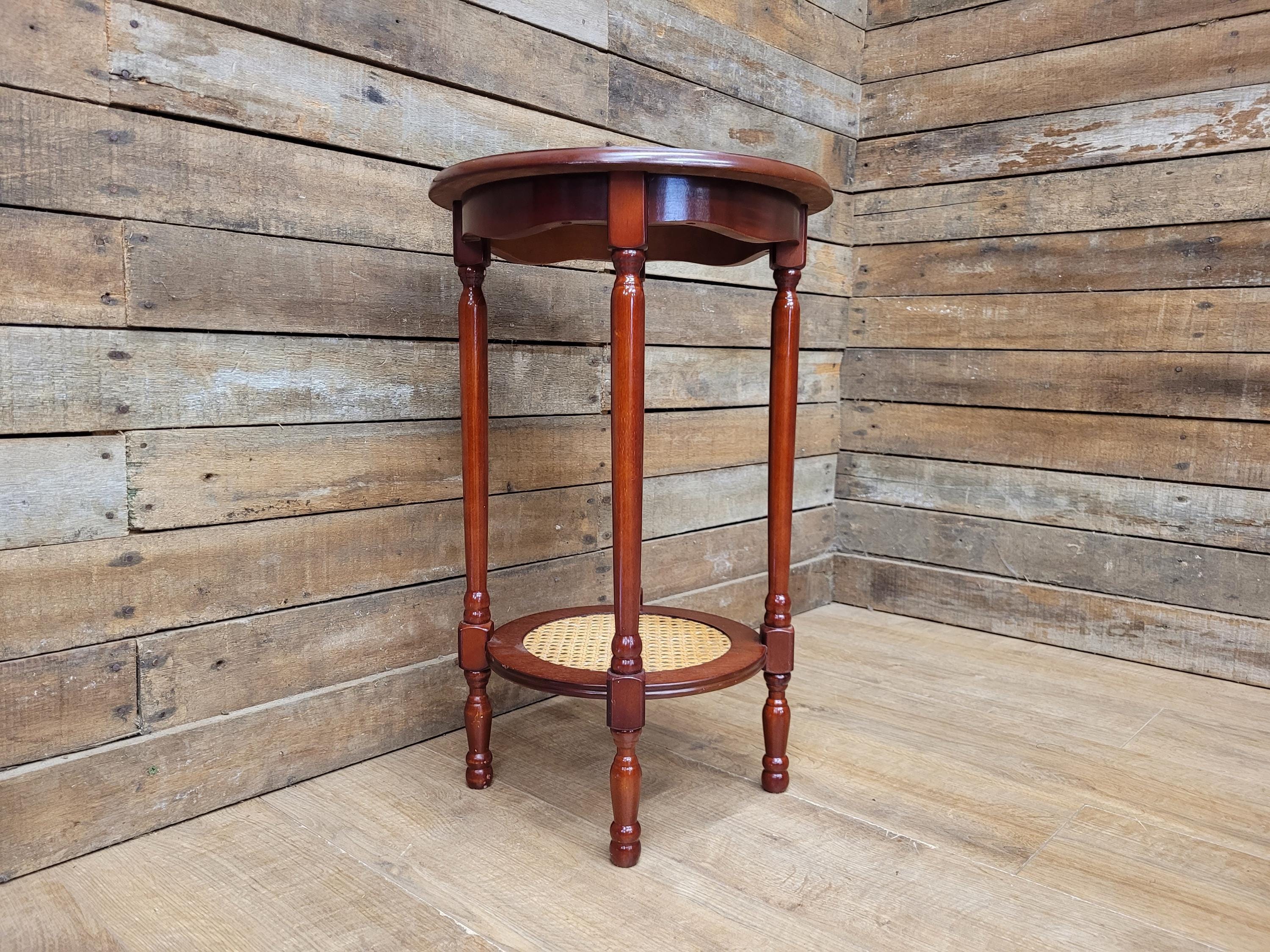Mahogany Effect Two Tier Plant Stand Side Table Bergere Rattan Shelf