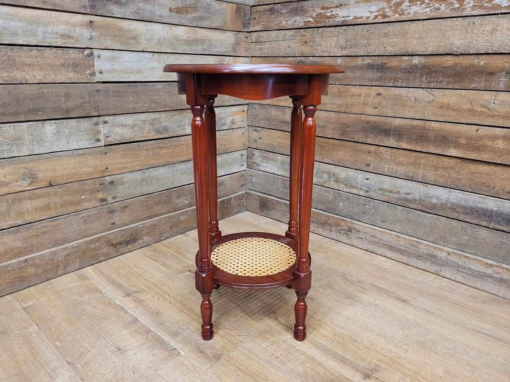 Mahogany Effect Two Tier Plant Stand Side Table Bergere Rattan Shelf
