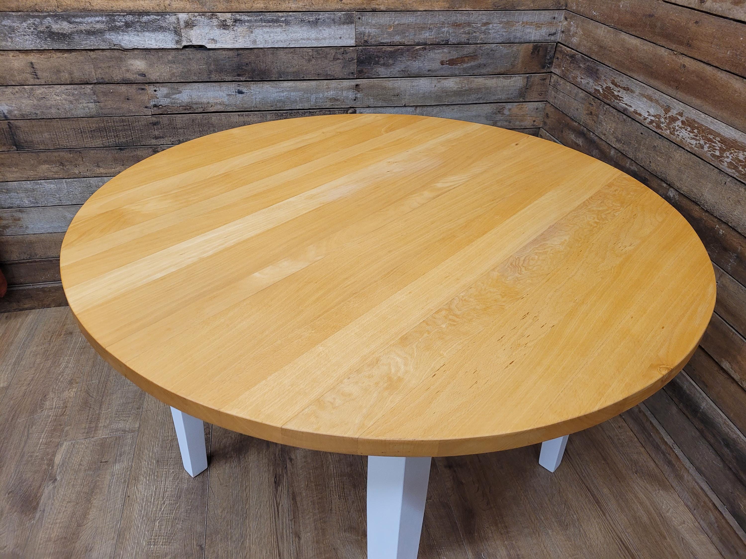 Painted Circular Solid Beech Block Blonde Country Farmhouse Table Removable Legs