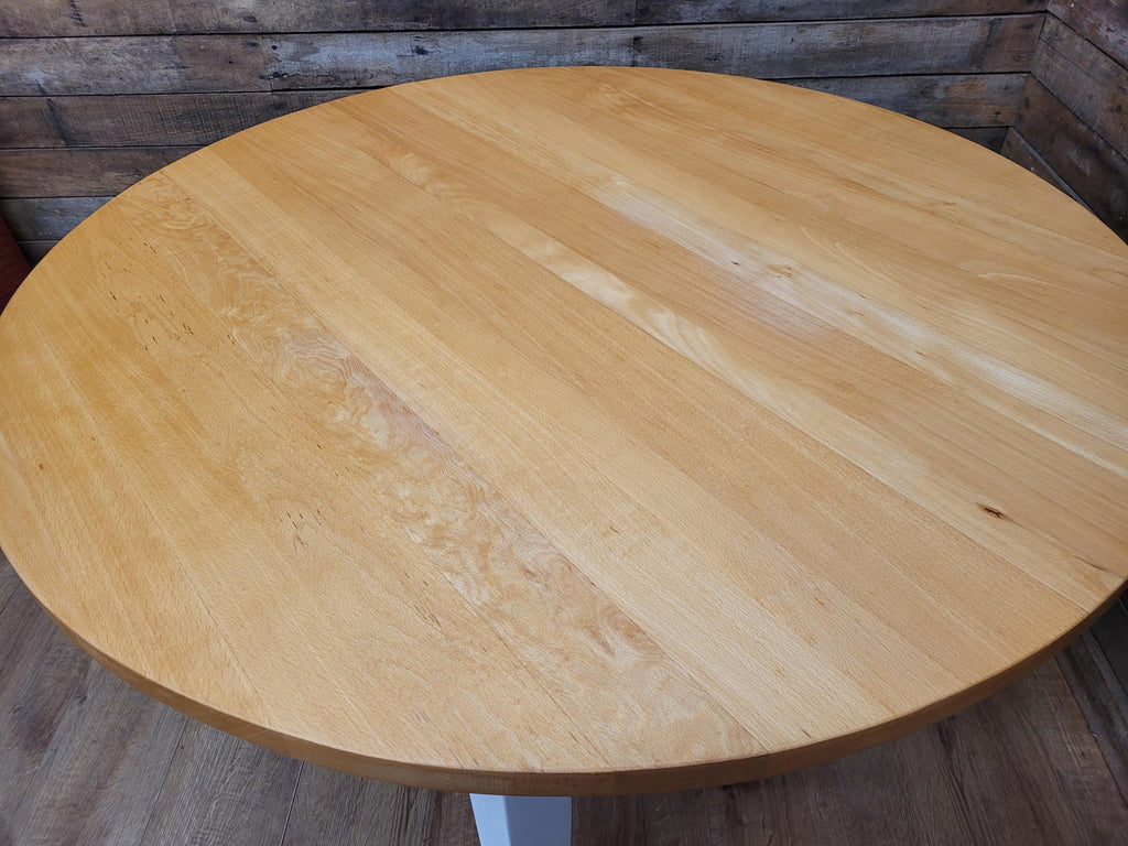 Painted Circular Solid Beech Block Blonde Country Farmhouse Table Removable Legs