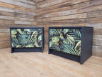 Pair of Hand-Painted Bedside Tables in Fusion Ash with Tropical Leaf Design