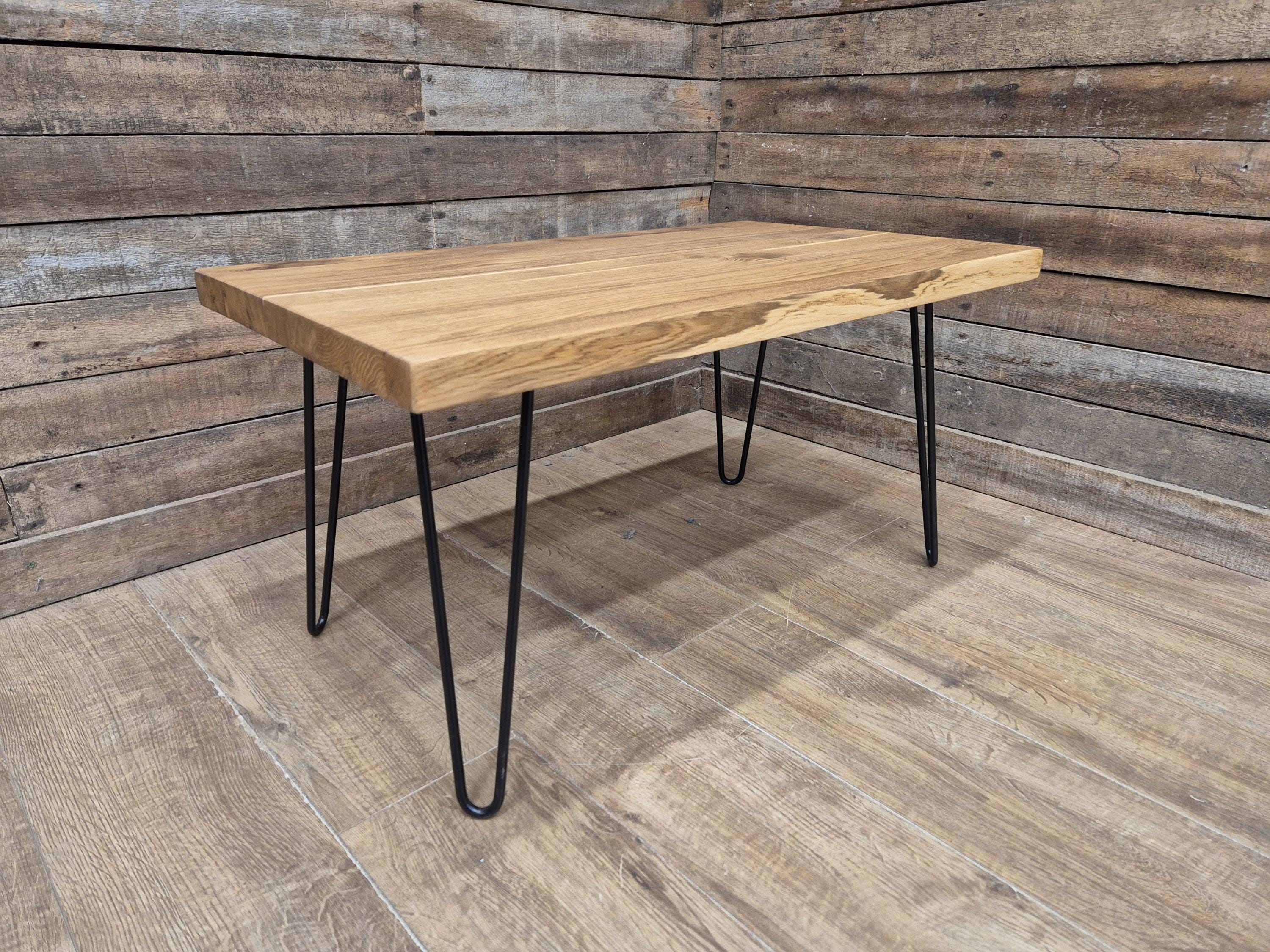 Mid Century Style Industrial Hairpin Leg Coffee Table Rustic Solid Oak Unique