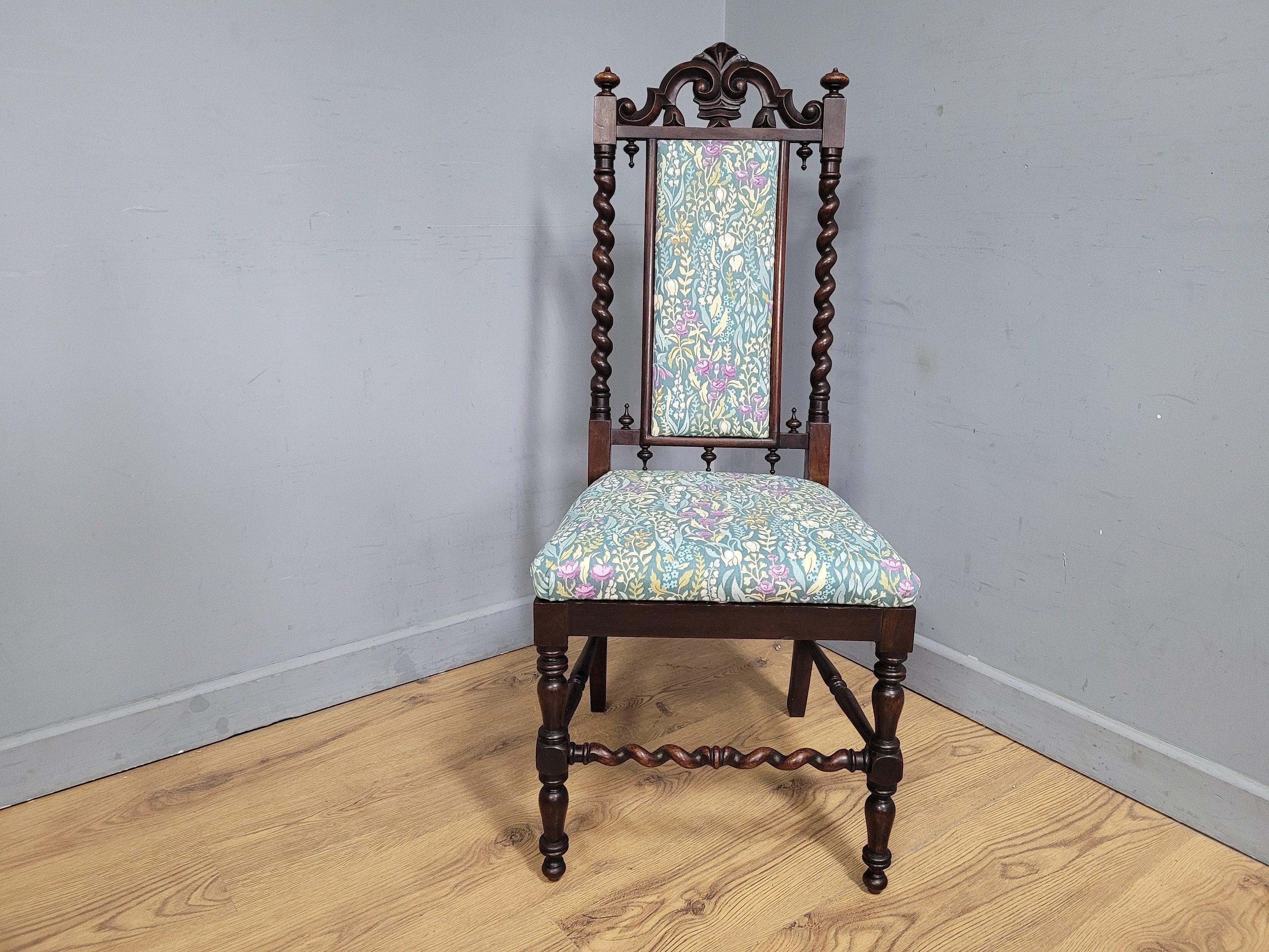 Antique Victoria Mahogany Ornately Carved Barley Twist Hall Chair Bedroom