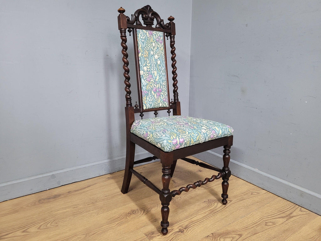 Antique Victoria Mahogany Ornately Carved Barley Twist Hall Chair Bedroom