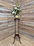 Antique Two Tier Mahogany Torchiere Jardiniere Plant Stand Barley Twist Feature