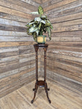 Antique Two Tier Mahogany Torchiere Jardiniere Plant Stand Barley Twist Feature