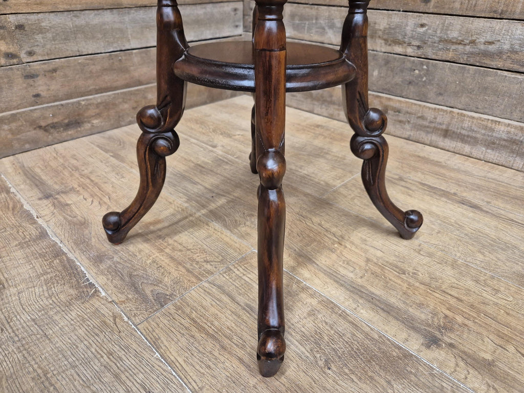 Antique Two Tier Mahogany Torchiere Jardiniere Plant Stand Barley Twist Feature