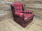Vintage Button Backed Chesterfield Ox Blood Red Leather Wing Back Armchair