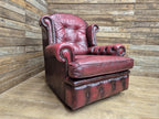 Vintage Button Backed Chesterfield Ox Blood Red Leather Wing Back Armchair